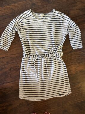 Loft Striped Navy and White Tie-Waist Dress